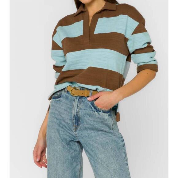 NEW VELVET HEART sailor pullover top in blue mist stripe - Picture 3 of 5